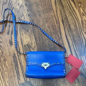 Valentino  Blue Rock Studded Medium Crossbody Bag
